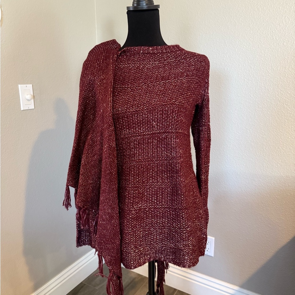 White House Black Market Red Chunky Knit Crew Neck Sweater